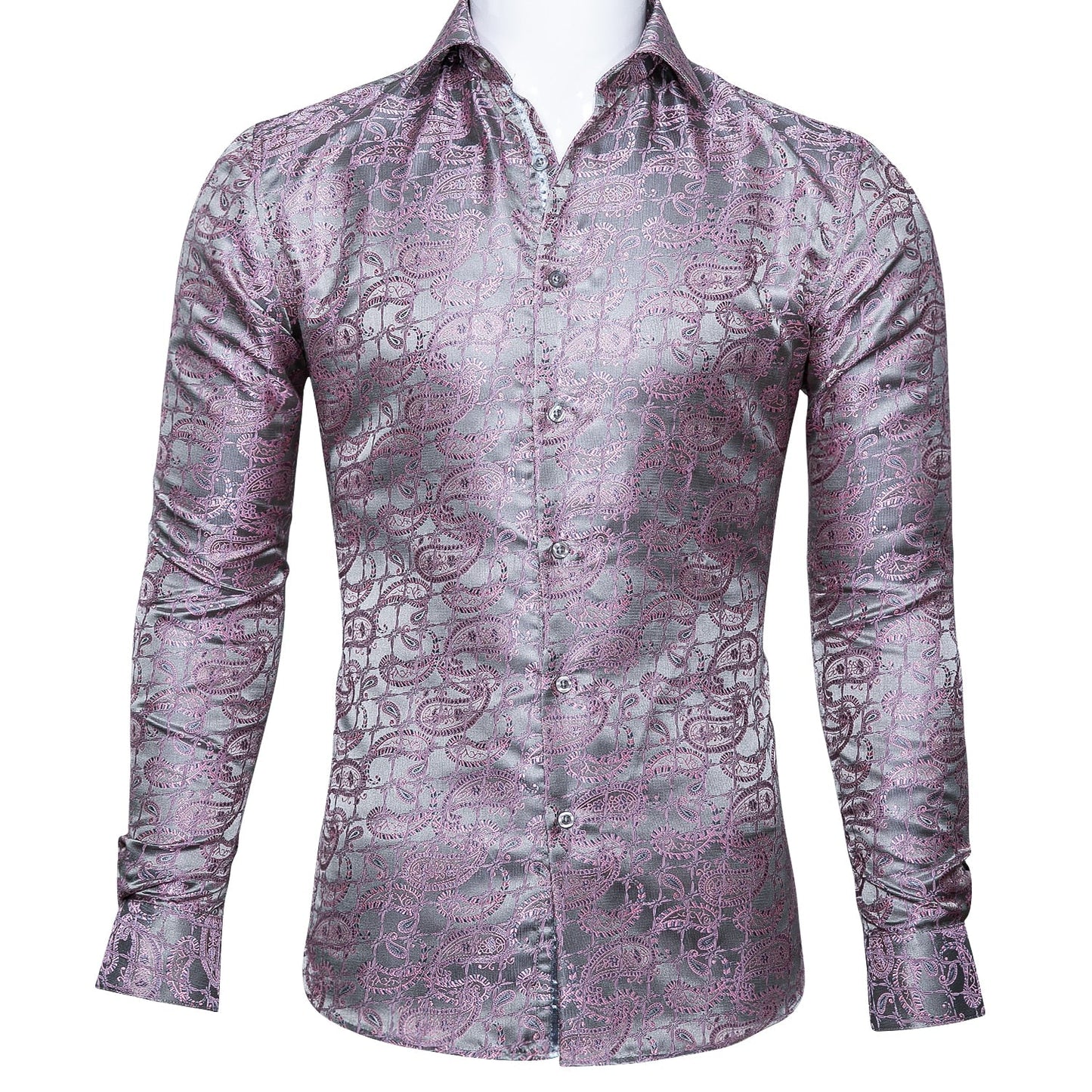 Luxury Red Paisley Silk Shirts Men Long Sleeve Casual Flower Shirts For Men Designer Fit Dress Shirt