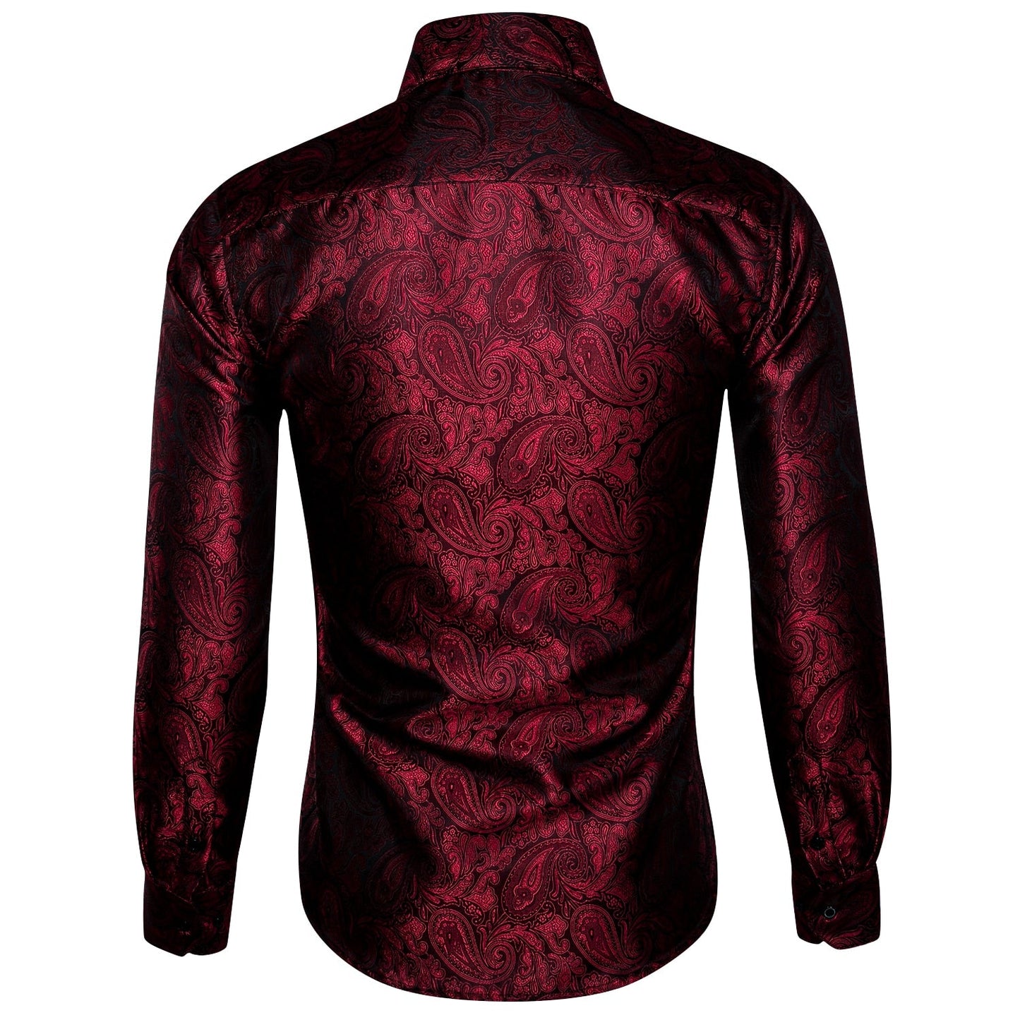 Luxury Red Paisley Silk Shirts Men Long Sleeve Casual Flower Shirts For Men Designer Fit Dress Shirt