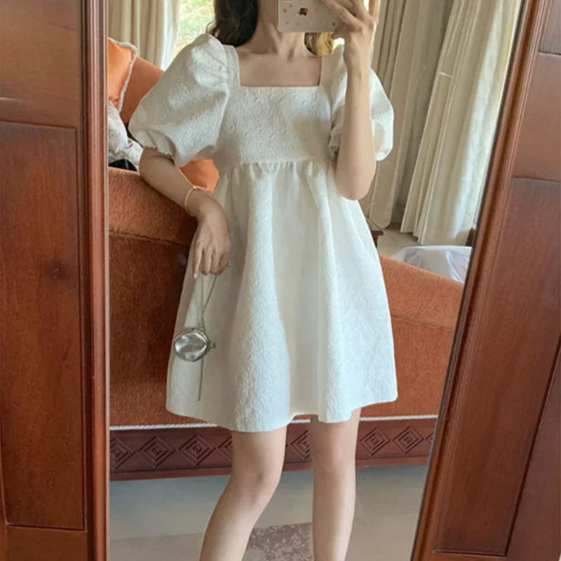 vmtvr White Puff Sleeve Princess Dress Women French Court Mini Party Sweet Dress Summer Casual Korean Wedding Evening Y2k Dress