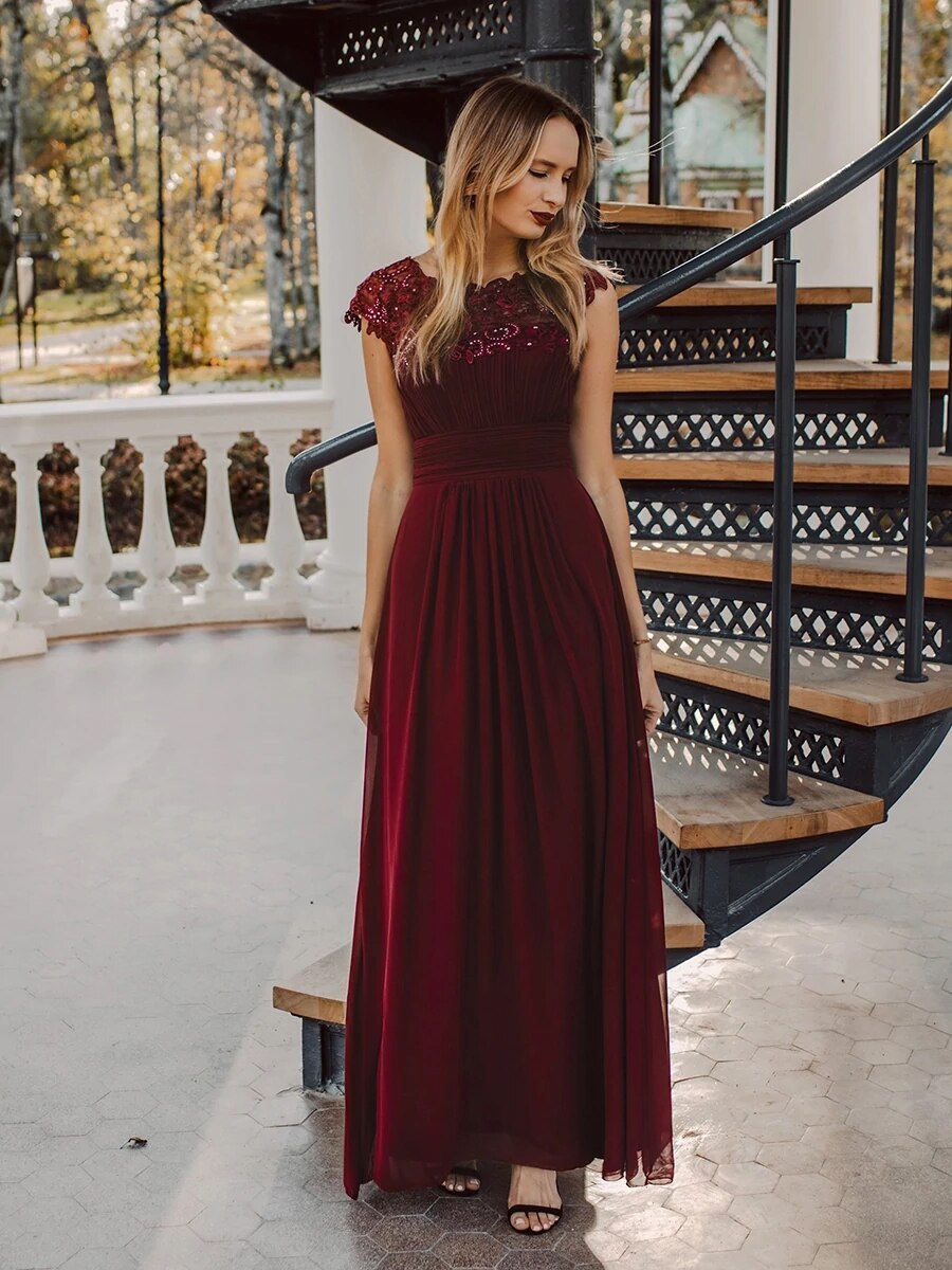 vmtvr - Elegant Evening Dresses O-Neck Sleeveless A-LINE Lace Floor-Length Gown 2023 Ever pretty of Burgundy Simple Prom Dress Women