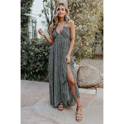 Sexy Women Casual Long Dresses Halter Printed Backless Women Maxi Dresses