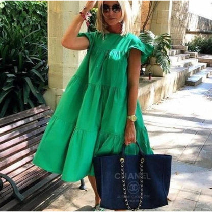 Women Dresses  Summer Shrimp Print Loose Casual Swing Dress Butterfly Short Sleeve Midi Holiday Dress Beach Boho Female Robe