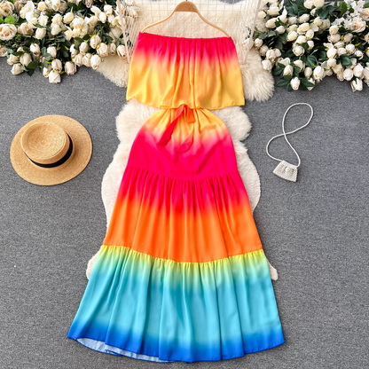 - Smudged one-shoulder dress women's summer waist strap design sense GEU433