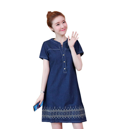 vmtvr - Denim Dress for Women 2023 New Summer Casual Jeans Dress Embroidery With Button Sexy Denim Mini Dress Vestidos 5XL R96