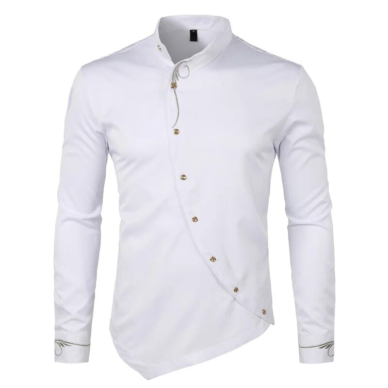 jiaabc Men's Hipster Oblique Button Down Embroidery Dress Shirt New Slim Fit Long Sleeve Shirt Men Casual Business Wedding Camisas