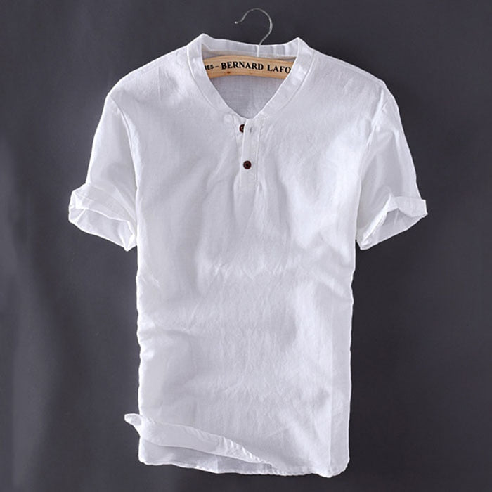 jiaabc Mens Pullover Linen Shirts Short Sleeve Summer Breathable Mens Quality Casual Shirts Slim fit Solid Cotton Shirts Men TS-150
