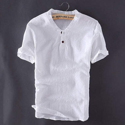 jiaabc Mens Pullover Linen Shirts Short Sleeve Summer Breathable Mens Quality Casual Shirts Slim fit Solid Cotton Shirts Men TS-150