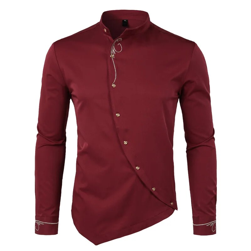 jiaabc Men's Hipster Oblique Button Down Embroidery Dress Shirt New Slim Fit Long Sleeve Shirt Men Casual Business Wedding Camisas