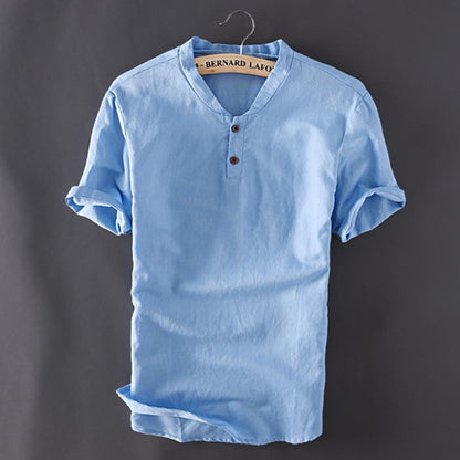 jiaabc Mens Pullover Linen Shirts Short Sleeve Summer Breathable Mens Quality Casual Shirts Slim fit Solid Cotton Shirts Men TS-150