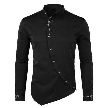 jiaabc Men's Hipster Oblique Button Down Embroidery Dress Shirt New Slim Fit Long Sleeve Shirt Men Casual Business Wedding Camisas