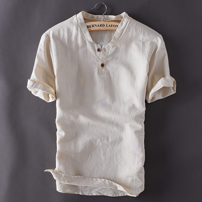 jiaabc Mens Pullover Linen Shirts Short Sleeve Summer Breathable Mens Quality Casual Shirts Slim fit Solid Cotton Shirts Men TS-150