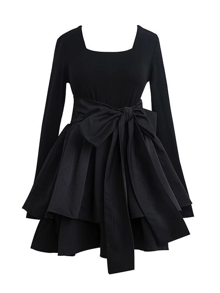 - A-line Long Sleeves Black Dress  GEU708