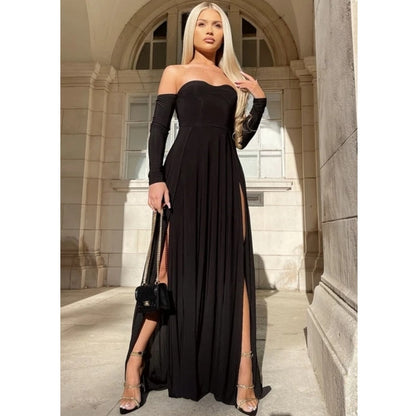 Off Shoulder Sexy Long Dress Women Elegant Evening High Split Celebrity Dresses Backless Bodycon Christmas Dress