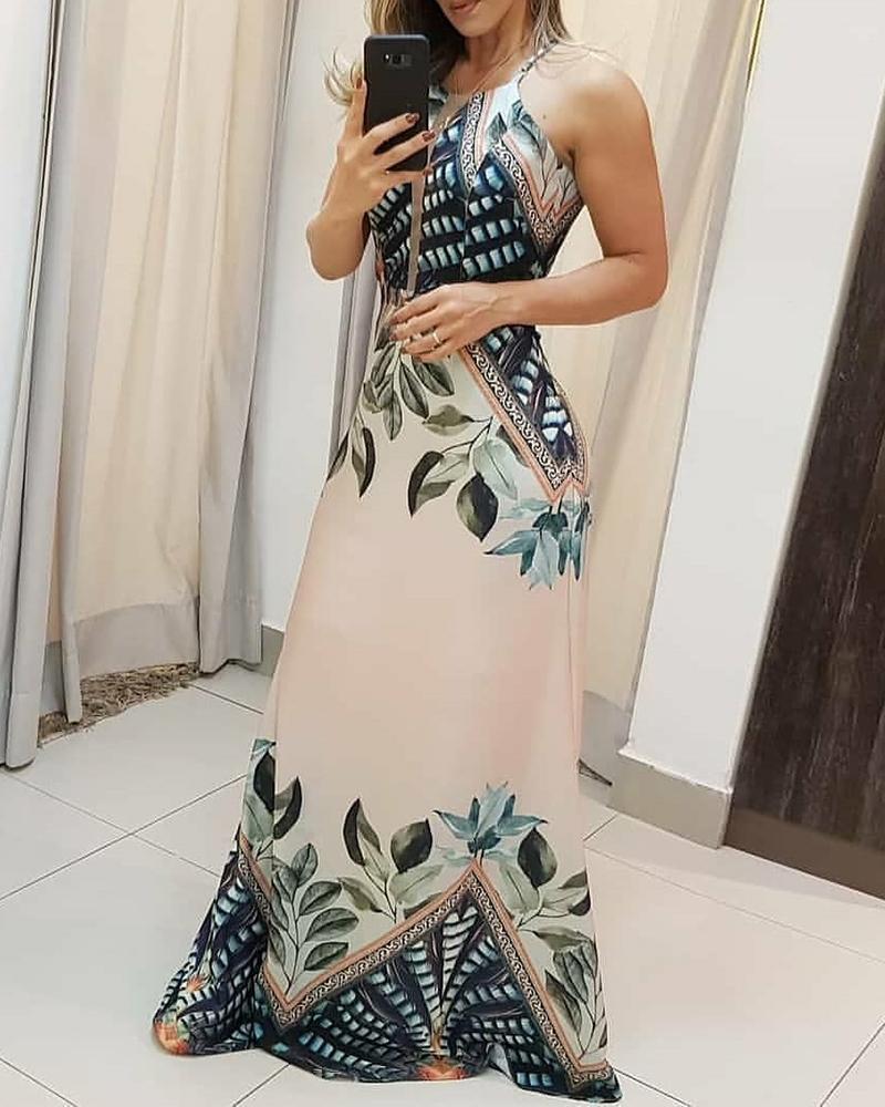 vmtvr - Back to School  Summer Women Sleeveless Elegant Fashion Party Dresses Vacation Holiday Tripical Print Spaghetti Strap Maxi Dress