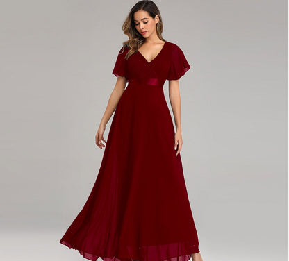 vmtvr - Evening Dresses Elegant V-Neck Ruffles Chiffon Formal Evening Gown  Robe Vestidos De fiesta Dress for Wedding Party