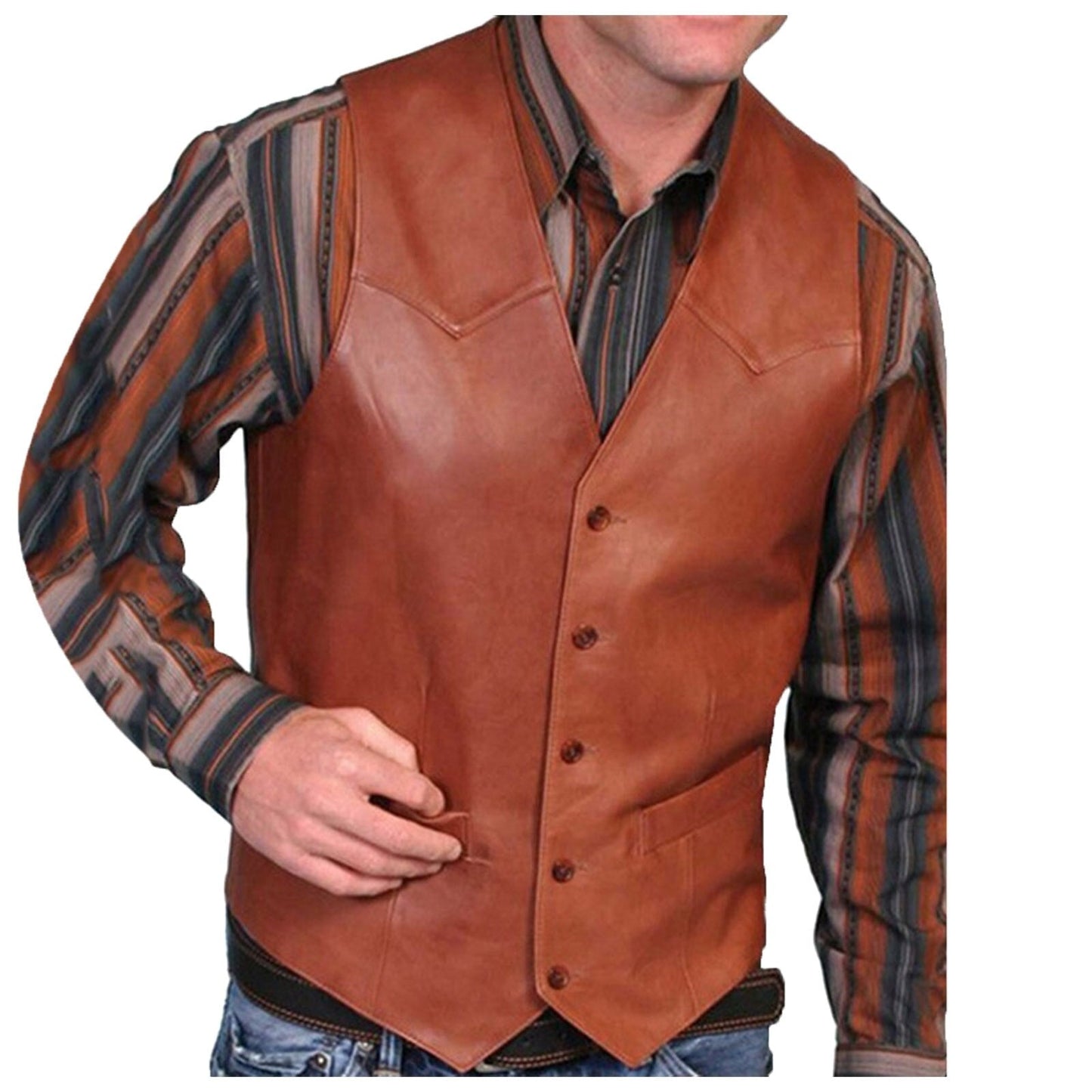 jiaabc Men's Vest Retro V-neck Solid Color Pocket With Button Leather Vest For Male Casual Business Wear Tops Autumn Men v-neck Vest