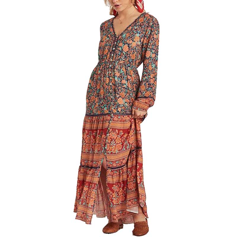 vmtvr - Boho Inspired Long Boho Dress Floral Print spliced maxi dress women Casual chic Spring summer dress long sleeve dress new