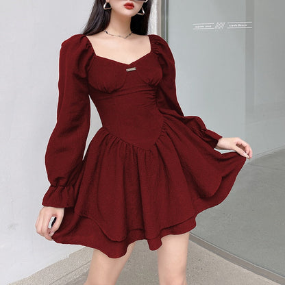 vmtvr - Fashion Elegant Puff Sleeve Black Dress Women Corset Autumn Pleated Sexy Party Dress Mini Double Layer Ruched Clothes