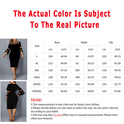 Women Evening Party Dresses 2023 New Elegant Mesh Sleeve Casual Dress Black  Women Clothing  5XL