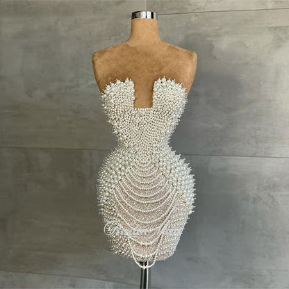 Radia May Full Pearls Luxury Short Prom Dresses 2023 Sexy Mini Cocktail Party Dress for Women Wedding Evening Birthday RM029