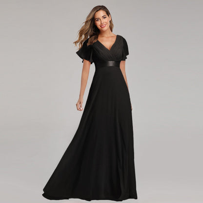 vmtvr - Evening Dresses Elegant V-Neck Ruffles Chiffon Formal Evening Gown  Robe Vestidos De fiesta Dress for Wedding Party