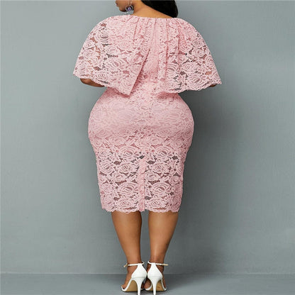 vmtvr 5XL 6XL Women Summer Autumn  Dress Elegant  Pink Lace Dress Female  Evening Party Dresses Vestido Oversized