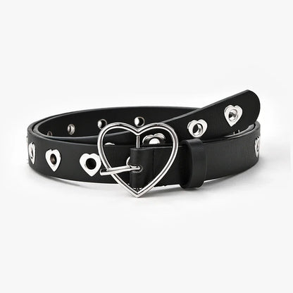 Women Belt Fashion Leather Punk Belt With Adjustable Love Heart Holes Luxury Designer Buckle Belt For Dress Jeans Cool