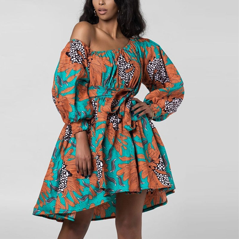 vmtvr - African Dresses Women Sexy Shoulder Off Mini Dress Dashiki Tribal Print Africa Dress Women African Clothes Robe Africaine Femme