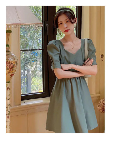 vmtvr Women's Puff Sleeve Mini Dress Backless Designer Dress Sexy Summer Dress Korean One-piece Dress Lady Party Vintage Clothes 2024