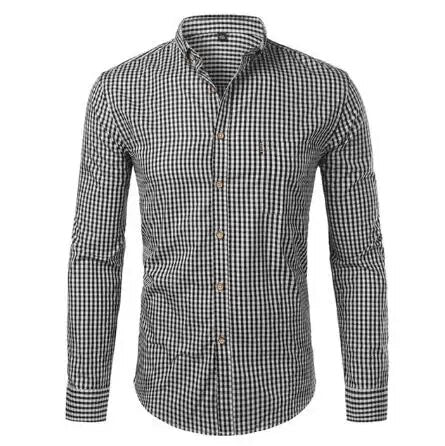 jiaabc Mens Plaid Shirt Long Sleeves Cotton Casual Slim Fit Shirts Button Up Men Dress Shirts Business Shirt Chemise Camisa Masculino