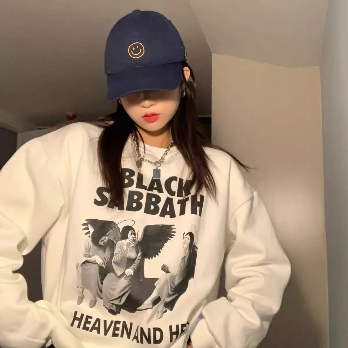 -Retro sports style outfit streetwear 90s fashion Calelinka Black Sabbath Rock Band Print Street Style Women Sweatshirts Autumn Loose Thick Pullover Funny Graphic Gothic Jumper