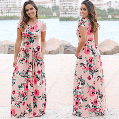 Women Summer Floral Print Maxi Dress White Boho Beach Dress Women Evening Party Long Dress Plus Size Vestidos Female