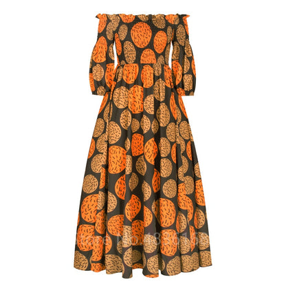 vmtvr African National Print Party Dress Women Casual Sexy Slash-neck Lady Maxi Dress New Vintage Long-sleeved Loose Elegant Dress