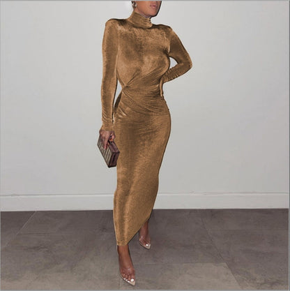 vmtvr Sexy Long Sleeve Turtleneck Midi Dress for Women 2023 Spring Women&#39;s Elegant Bodycon Evening Party Long Dresses Black Blue Khaki