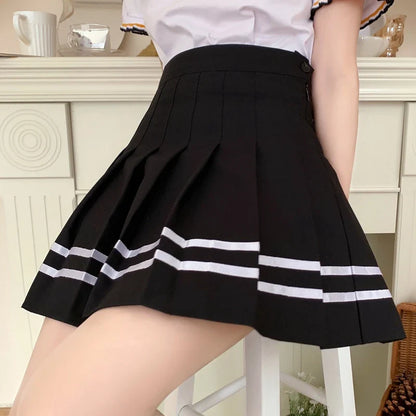 vmtvr Black Striped Women Pleated Skirt Summer High Waist A Line Ladies Sexy Mini Skirt Japan Zipper Preppy Girls Dance Skirts