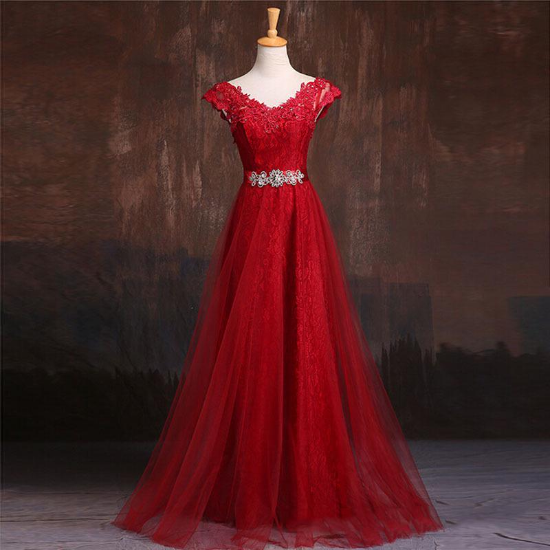 Robe De Soiree Elegant 6 Color Evening Dresses Fashion O-neck Sleeveless Lace Floor Length A-line Party Prom Gown Women Dress