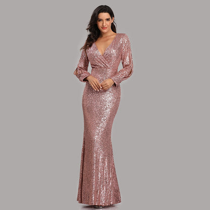 Sexy V-neck Mermaid Evening Dress Long Formal Prom Party Gown Full Sequins long Sleeve Galadress Vestidos Women Dresses 2023