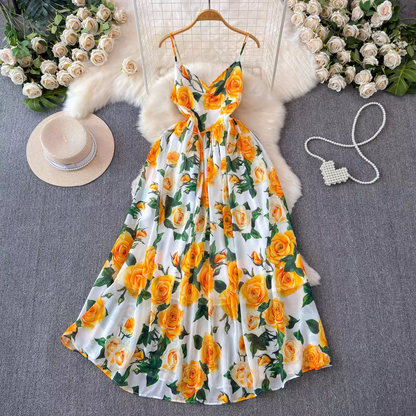 - Retro palace style printed sleeveless suspender dress GEU1443