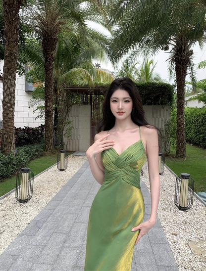 - women's summer green suspender dress  GEU1235