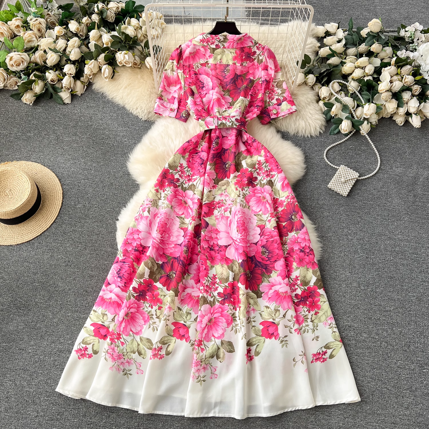 - New style suit collar buttoned long dress for women GEU1175