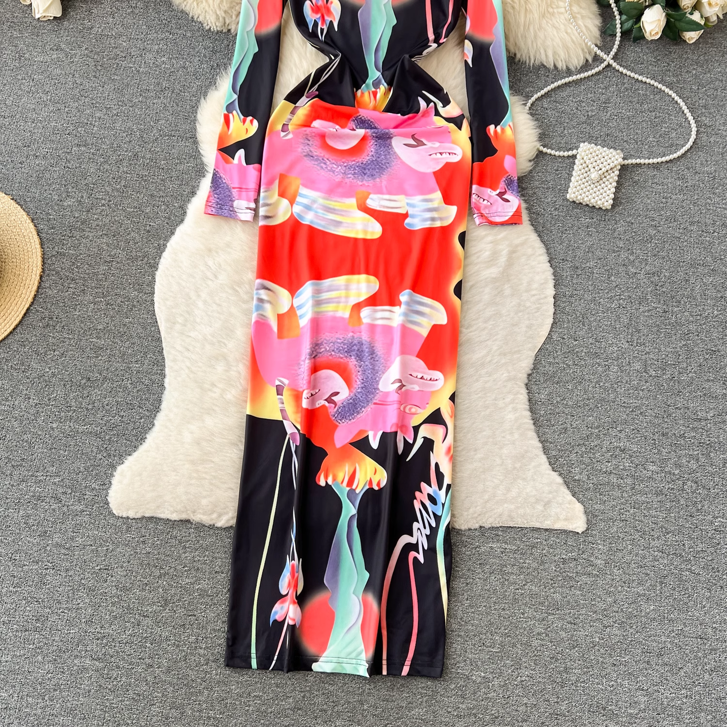 vmtvr- Retro fashion printed hip-hugging dress GEU435