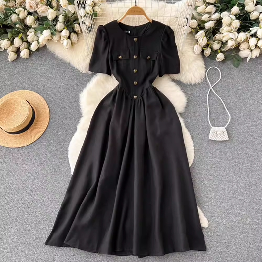 - New summer dress black short sleeve long dress  GEU1184