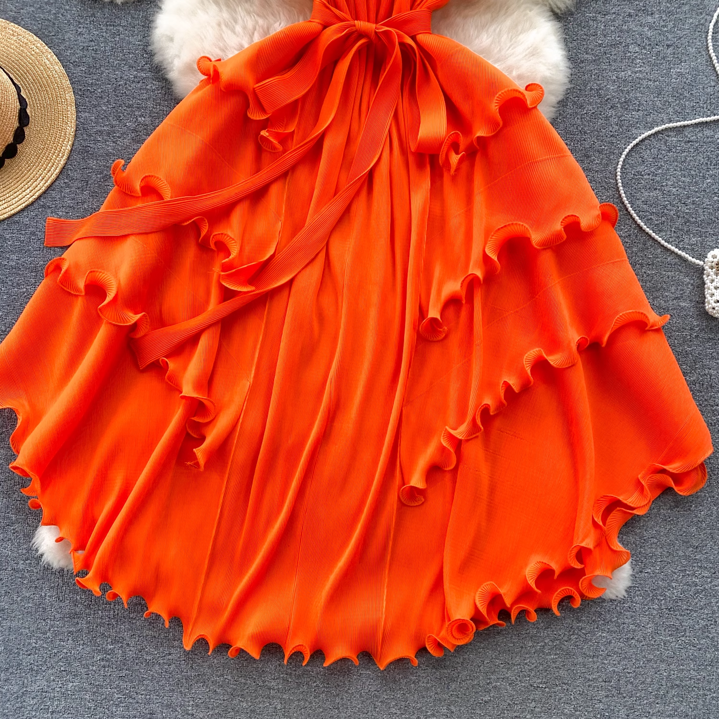 - Summer orange chiffon dress GEU1143