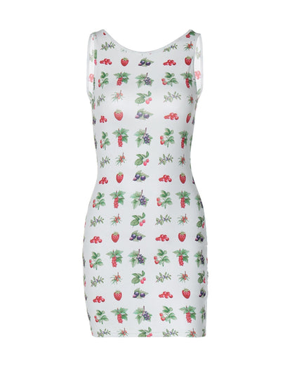 Yaren Cherry Print Basic Mini Dress