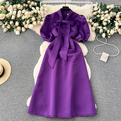 vmtvr- Vintage Bow Tie Puff Sleeve Dress GEU453