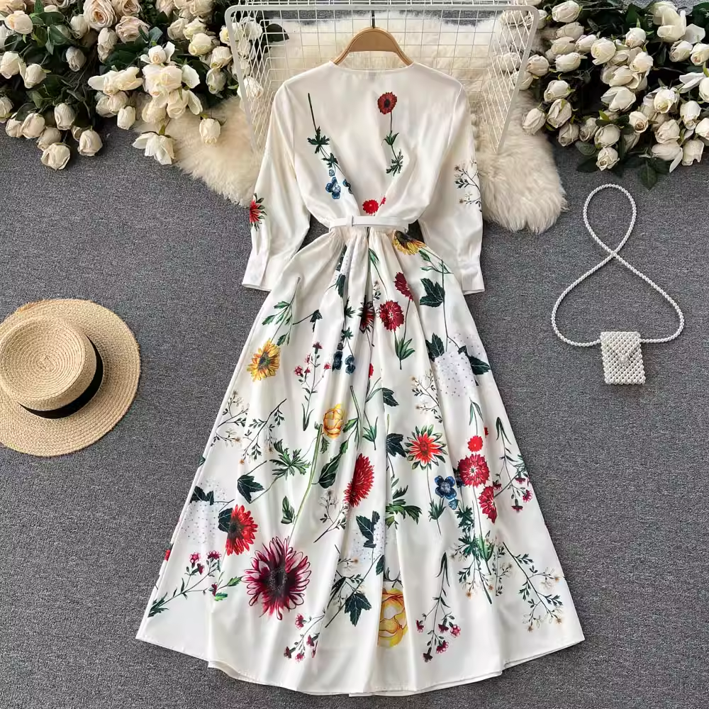 vmtvr- Printed fashionable slim fit single breasted dress GEU457