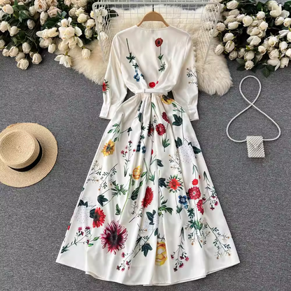 - Printed fashionable slim fit single breasted dress GEU457