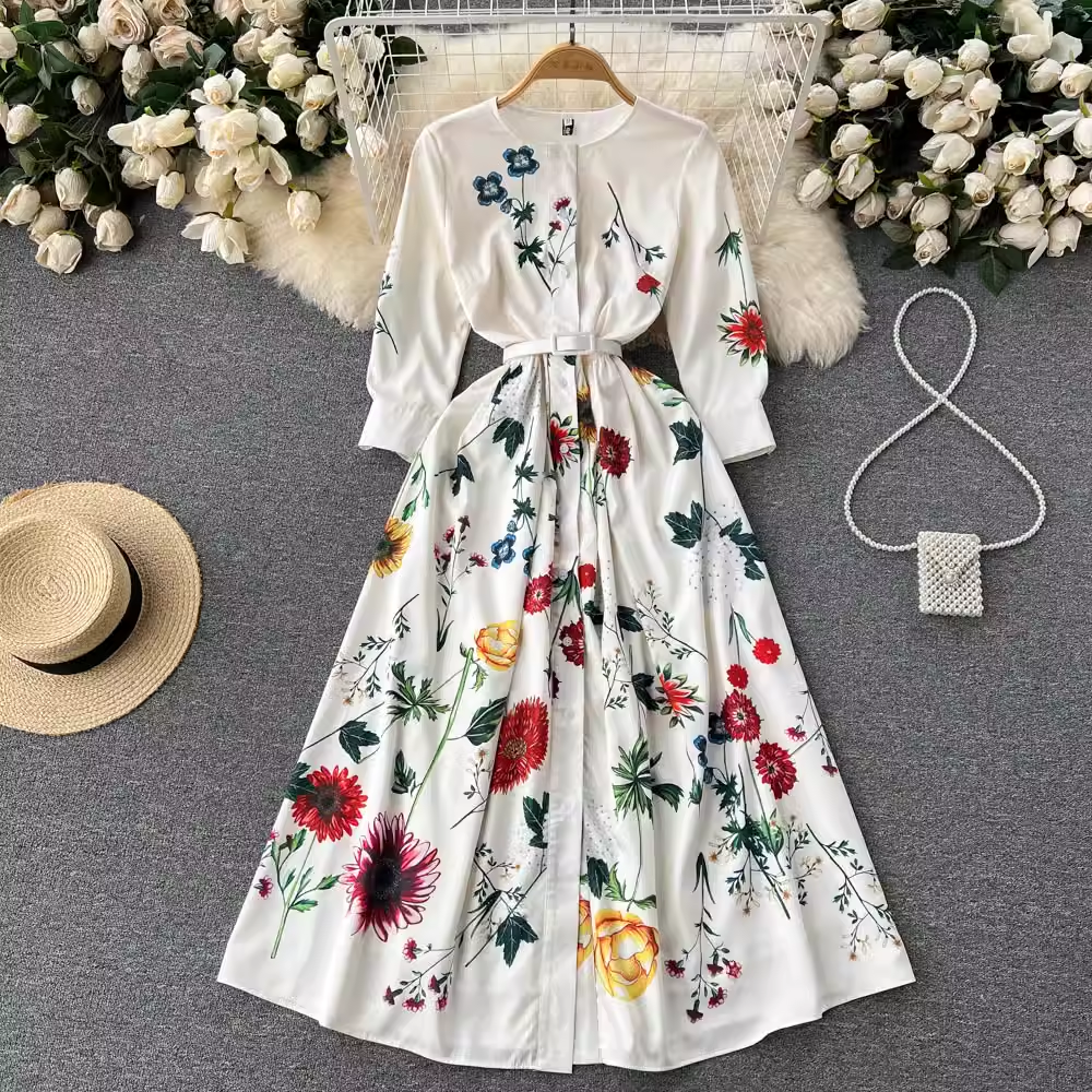 vmtvr- Printed fashionable slim fit single breasted dress GEU457