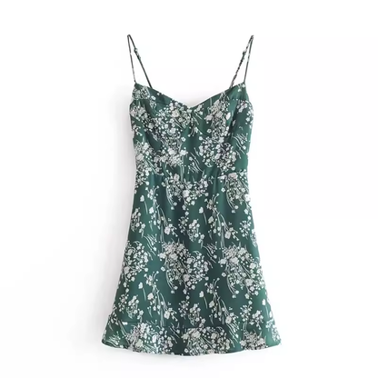 - Green floral suspender A-line dress  GEU1301