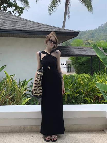 - Retro black long dress GEU1532